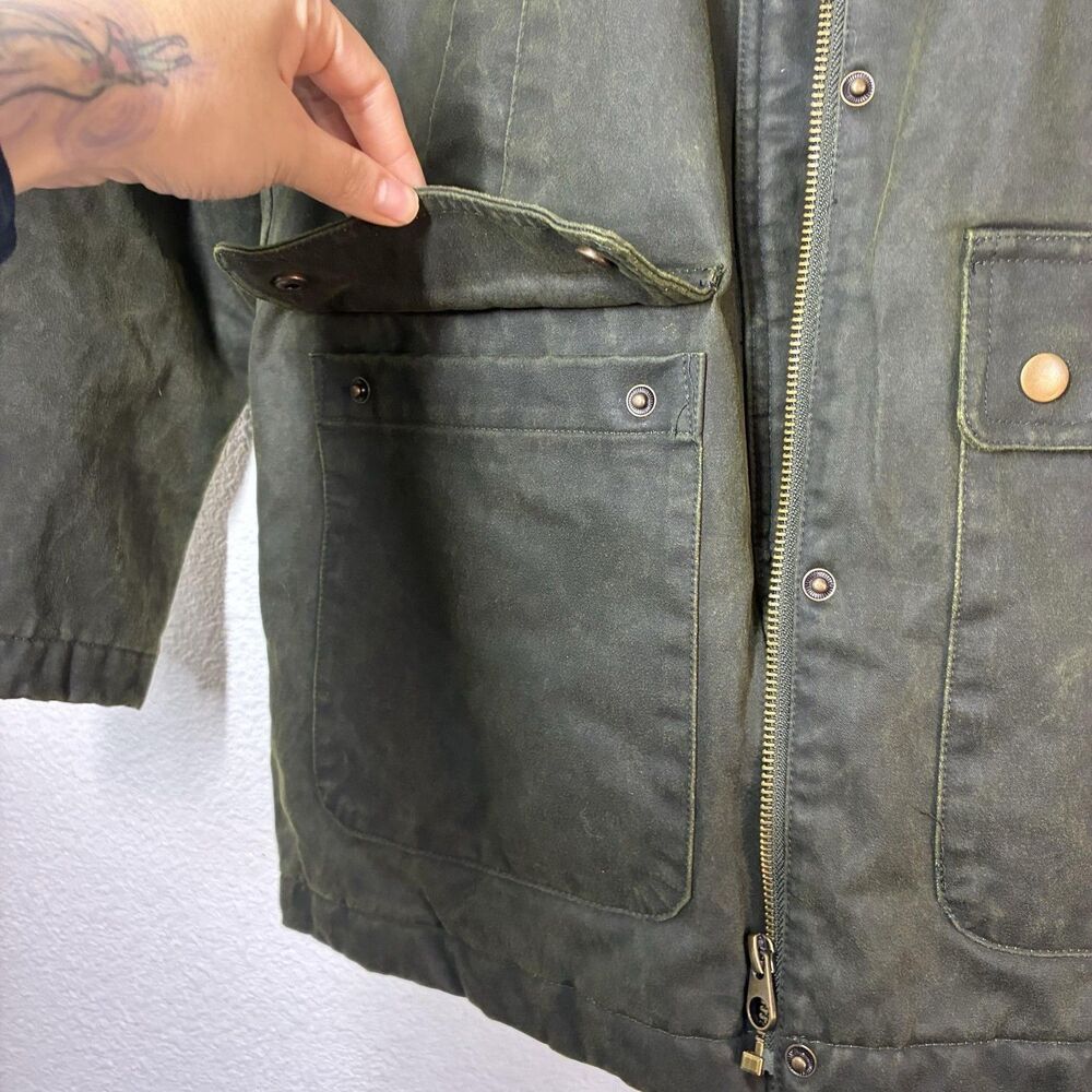 Mango Waxed Effect Barn Jacket Womens XS Green Corduroy Collar Plaid Lined - Picture 12 of 16